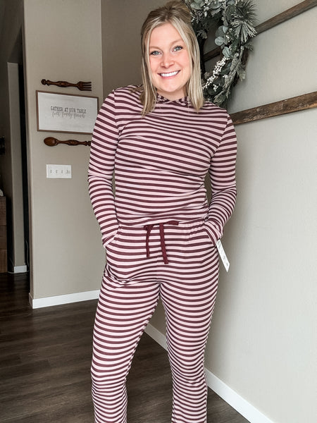 Megan Stripe Lounge Set - Burgundy
