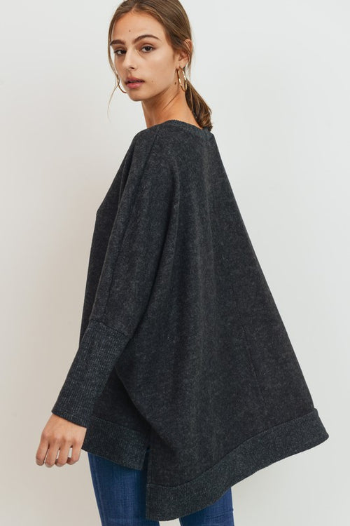 Amaya Brushed Knit Sweater - Charcoal - SIZE SMALL