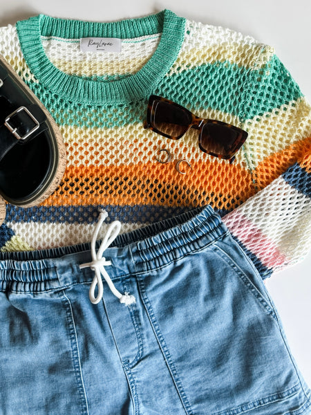 PREORDER Ocean Air Crochet Colorblock Sweater