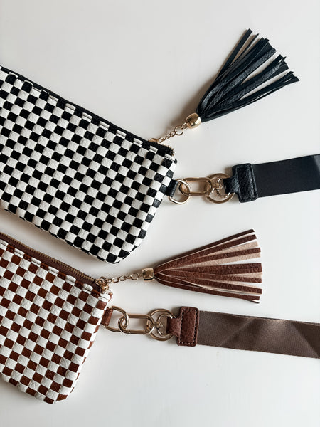 Moxie Checker Woven Wristlet - Black