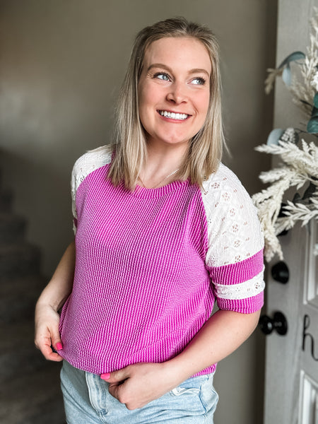 Lace Me Lovely Contrast Ribbed Top