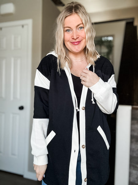 PREORDER Kaelyn Contrast Button Up Hoodie
