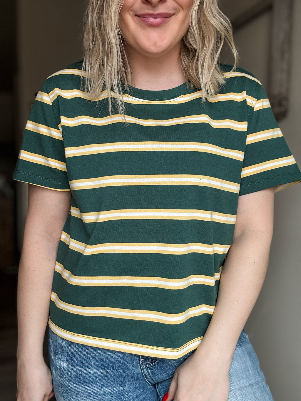 Laidback Striped Boxy Tee - Green