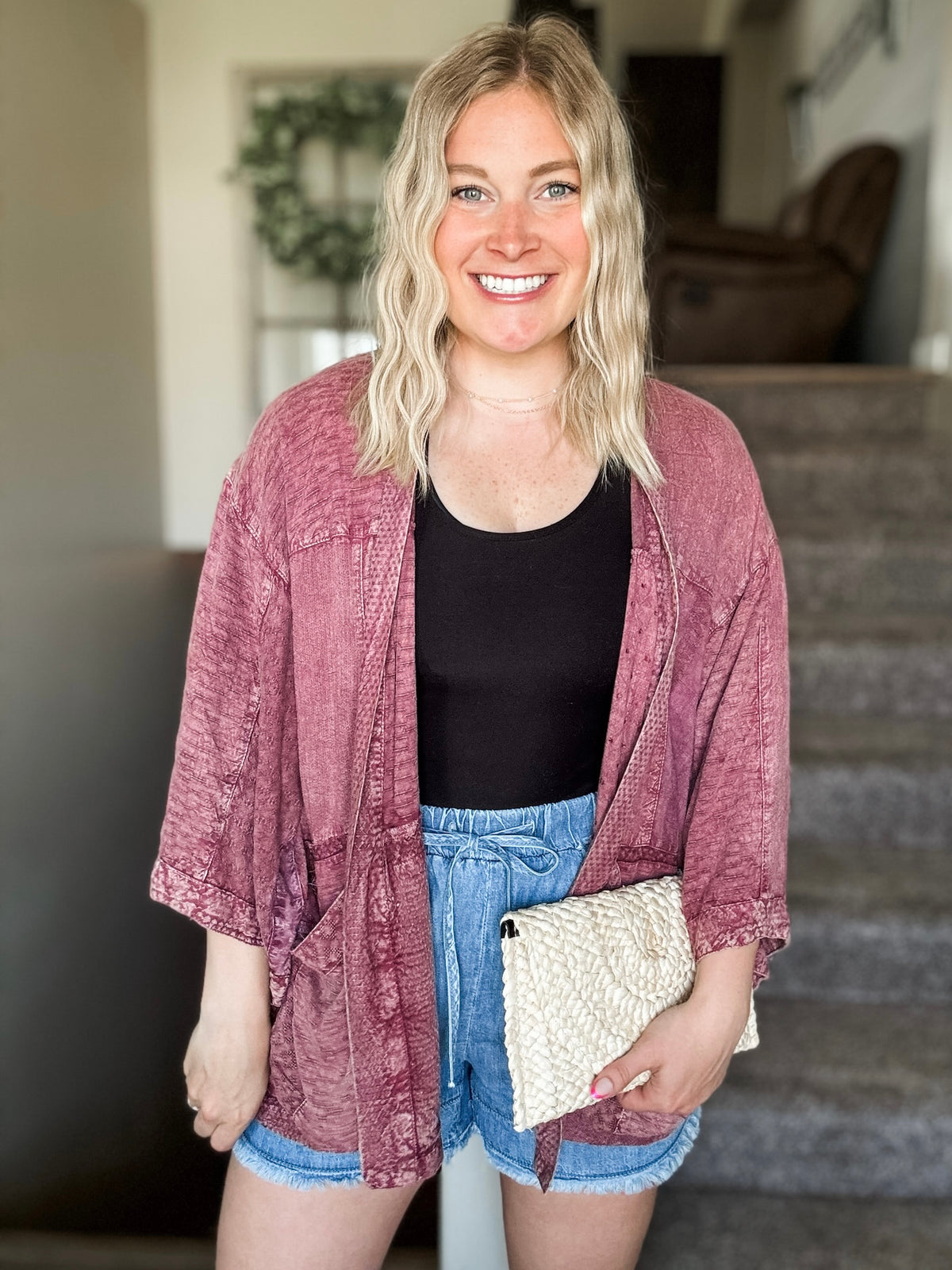 Whiskey Rose Textured Kimono
