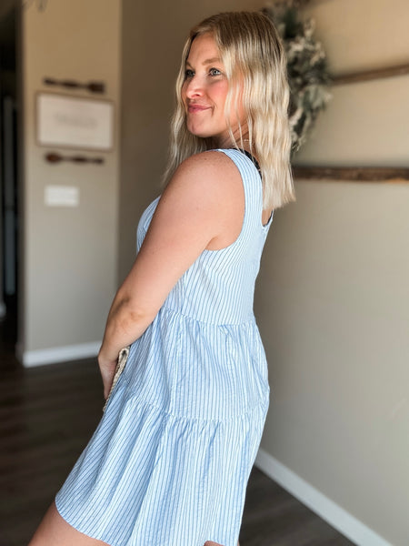 Delphine Pinstripe Tiered Romper