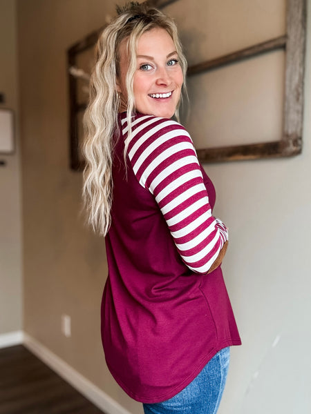 Leida Striped Long Sleeve - Burgundy