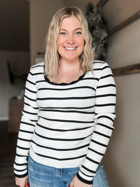 PREORDER Kolin Scalloped Stripe Long Sleeve