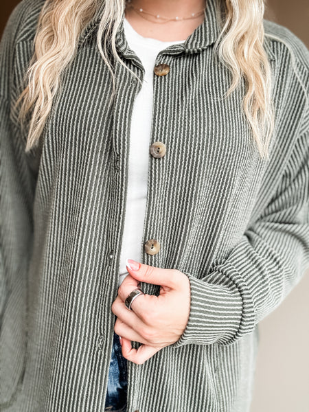 Talli Ribbed Shacket - Olive