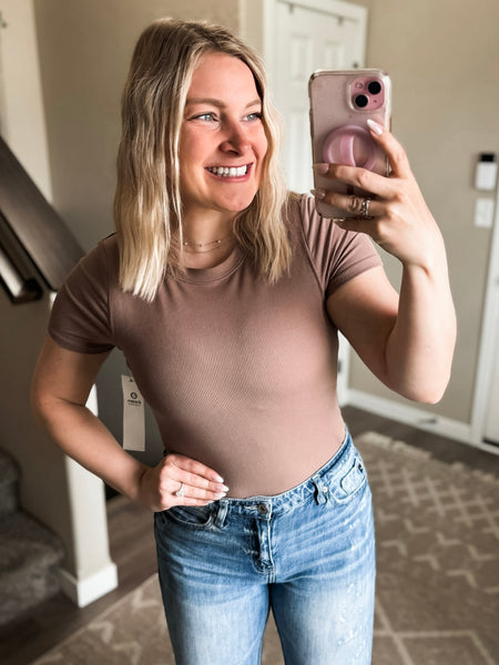 Zuri Micro-Ribbed Short Sleeve - Taupe