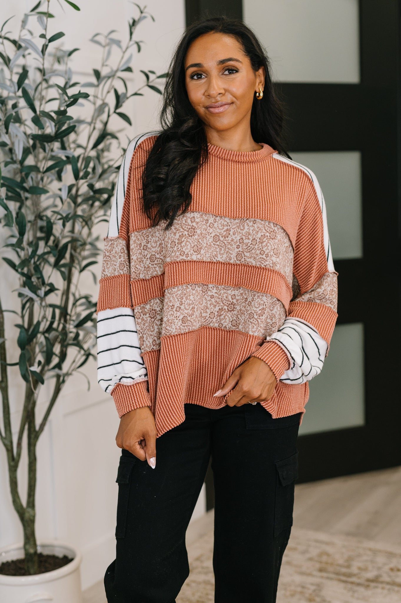 All Over the Place Color Block Relaxed Pullover