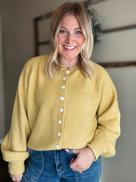 Roselle Button Front Cardigan - Mustard