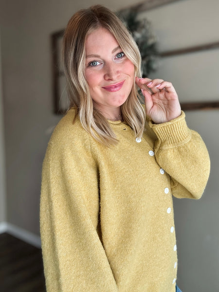 Roselle Button Front Cardigan - Mustard