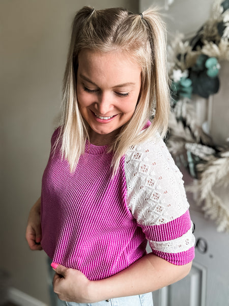 Lace Me Lovely Contrast Ribbed Top