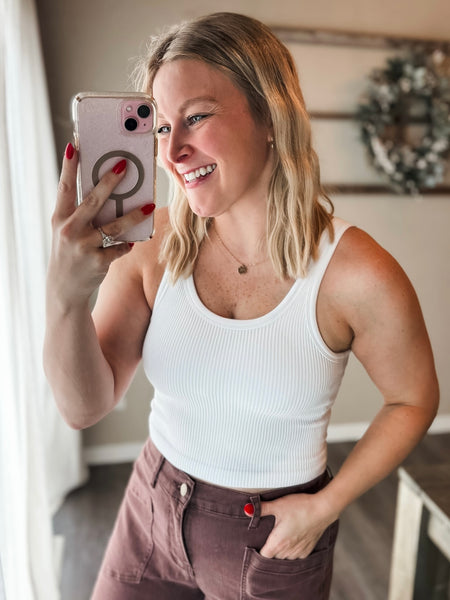 Rhea Ribbed Crop Tank - White