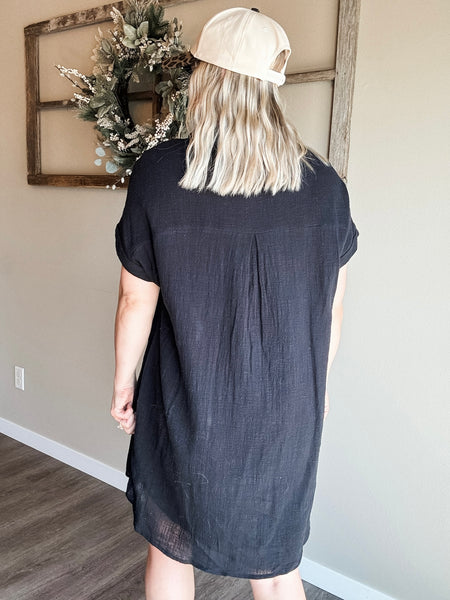 Positano Button Up Shirt Dress - Black