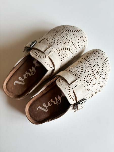 Laser Cutout Slip On Clog - Cream