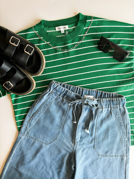 Karter Stripe Sweater Top - Green/White