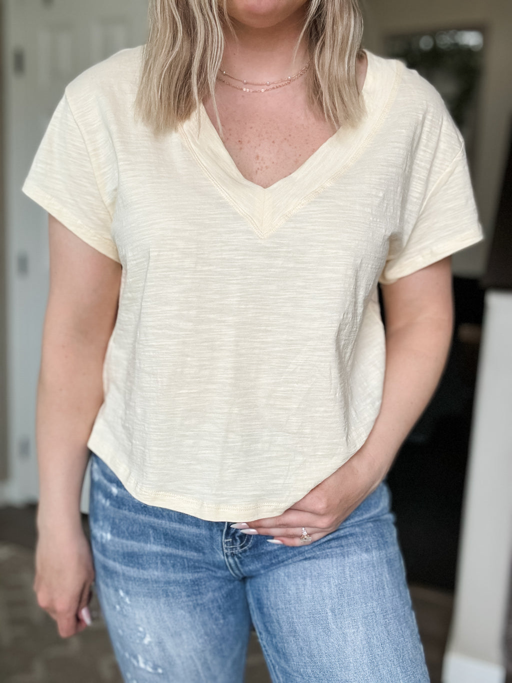 Matilda V Neck Tee - Butter