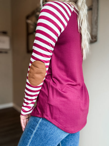 Leida Striped Long Sleeve - Burgundy