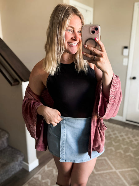 Abilene Wrap Front Denim Skort