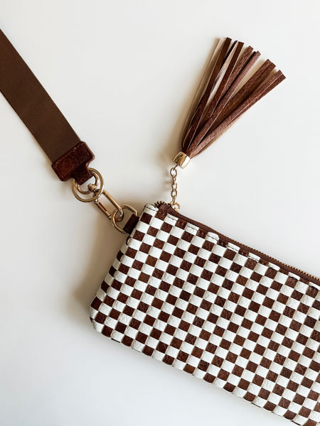 Moxie Checker Woven Wristlet - Chestnut