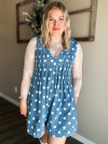 Jacelyn Polka Dot Denim Romper