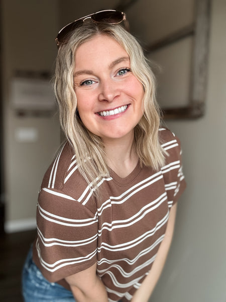 Laidback Striped Boxy Tee - Brown