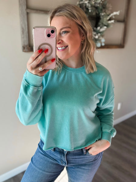 Brightside Cropped Crewneck - Turquoise