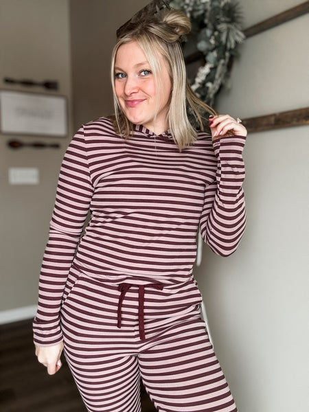 Megan Stripe Lounge Set - Burgundy