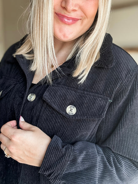Camille Corduroy Shacket - Black