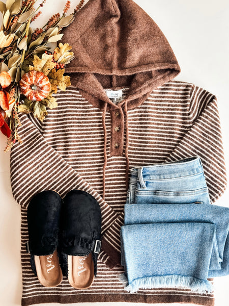 Brownstone Stripe Henley Sweater