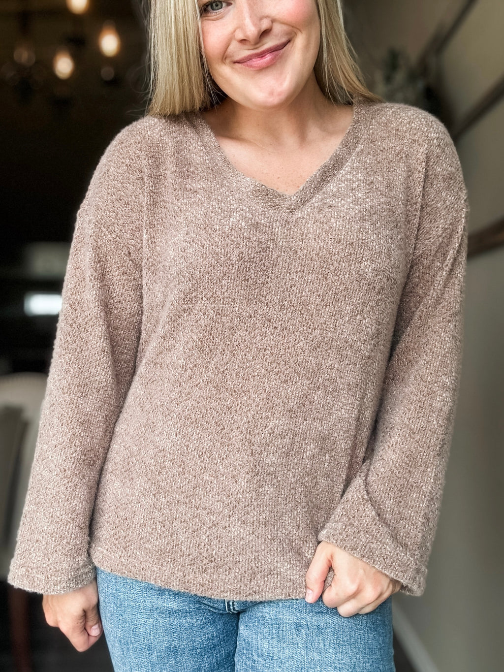 Xiana V Neck Top - Cocoa