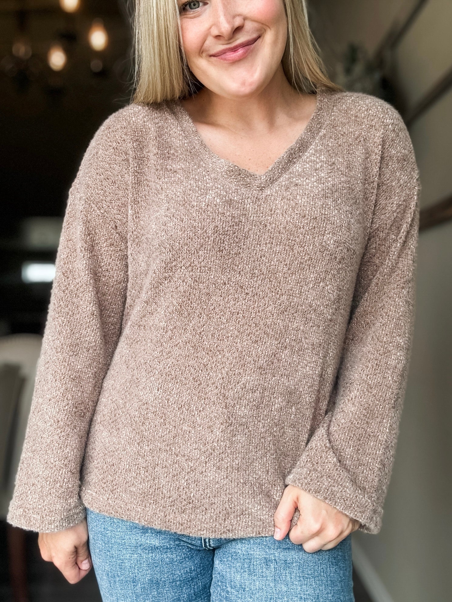 Xiana V Neck Top - Cocoa