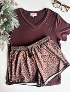 Aari Drawstring Shorts - Coco Leopard - SIZE LARGE