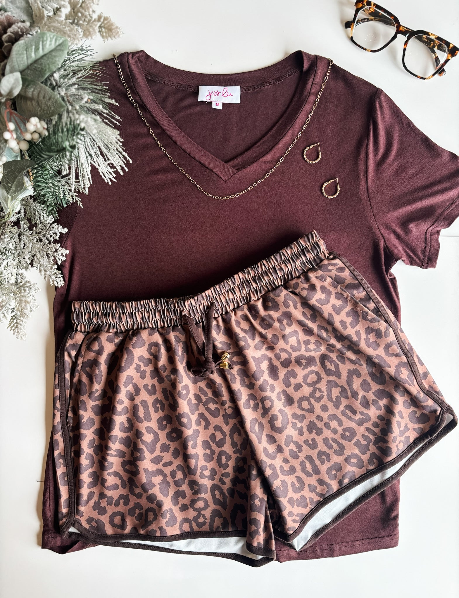 Aari Drawstring Shorts - Coco Leopard - SIZE LARGE