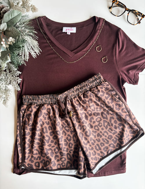 Aari Drawstring Shorts - Coco Leopard - SIZE LARGE