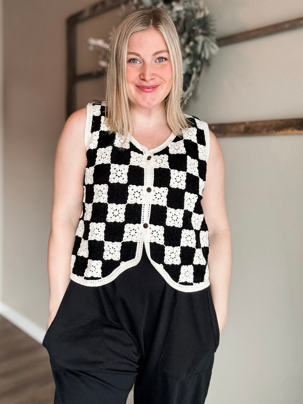Ethel Crochet Checkered Vest