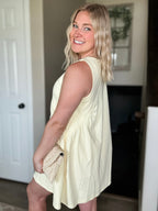 Sleeveless V Neck Mini Dress - Yellow