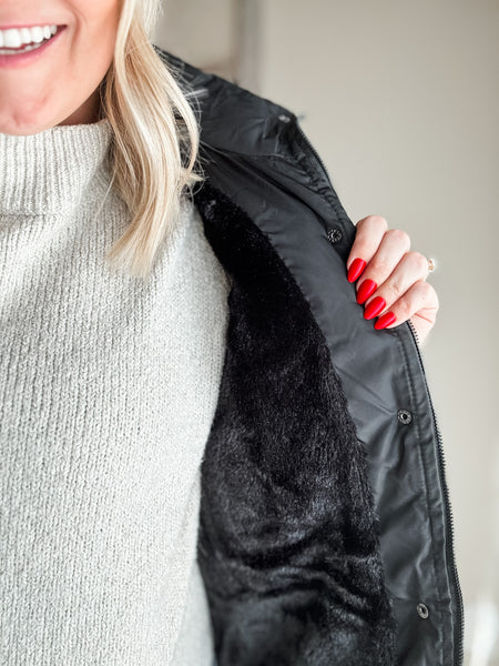 Brendi Black Long Puffer Vest - Black
