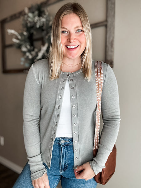 Sylvia Button Front Ribbed Top