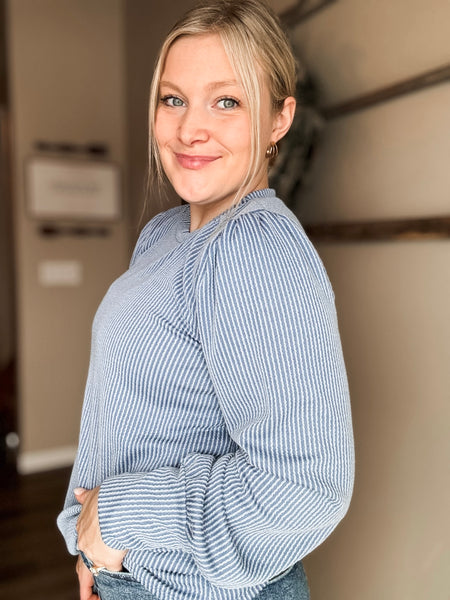 Simply Styled Balloon Sleeve Knit Top - Denim