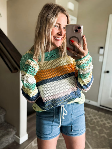 PREORDER Ocean Air Crochet Colorblock Sweater