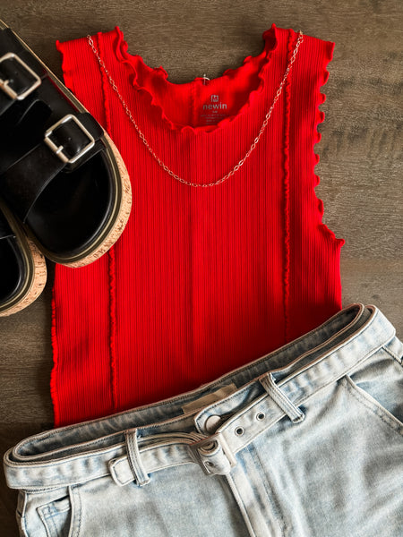 Camdyn Ribbed Tank Top - Red