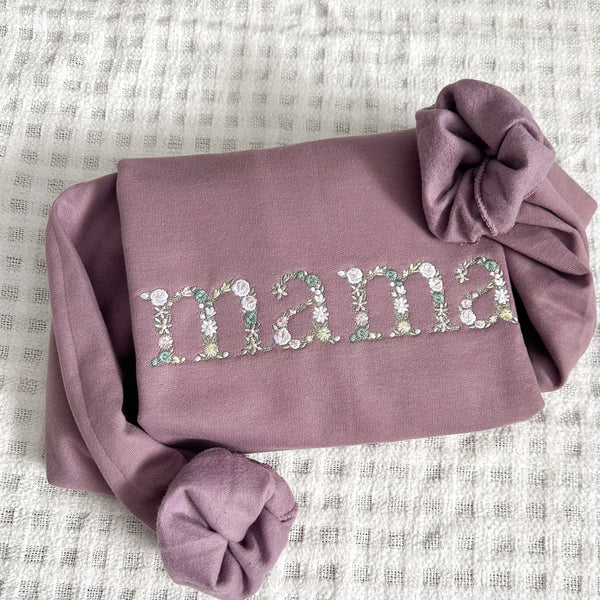 Grandma/Mama Embroidered Floral Crewneck - SIZE SMALL