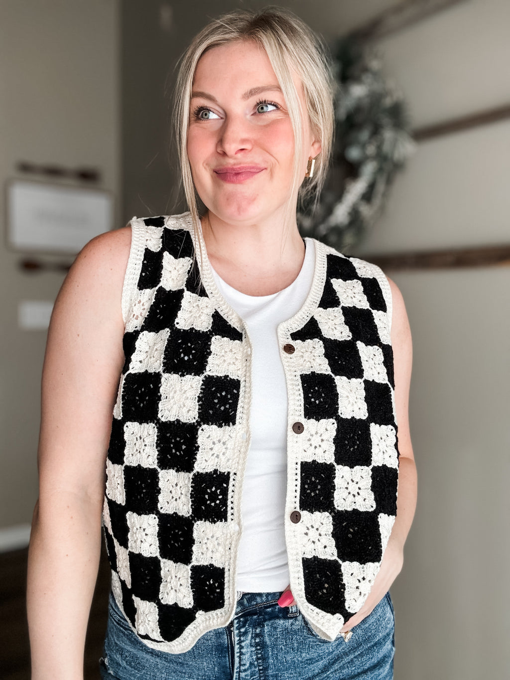 Ethel Crochet Checkered Vest