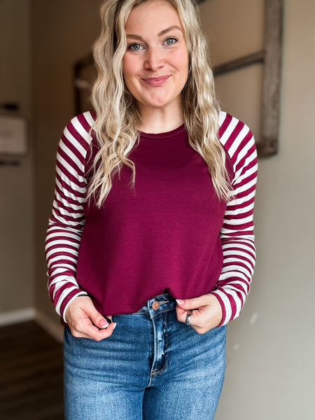 Leida Striped Long Sleeve - Burgundy