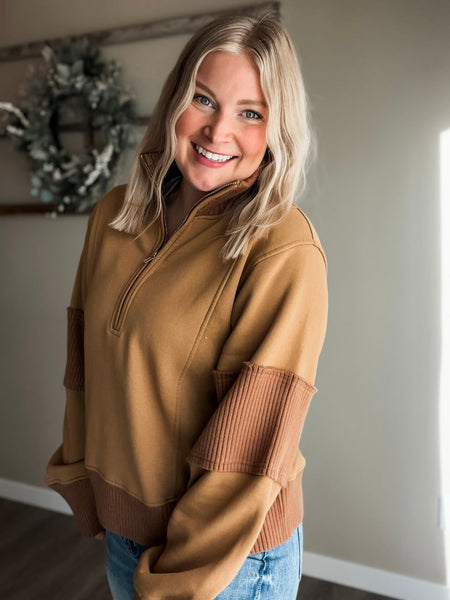 Nola Half Zip Pullover - Sepia