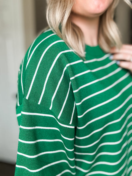 Karter Stripe Sweater Top - Green/White