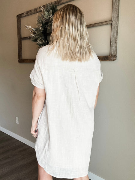 Positano Button Up Shirt Dress - Oatmeal