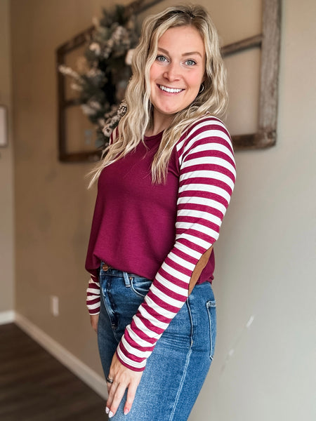 Leida Striped Long Sleeve - Burgundy